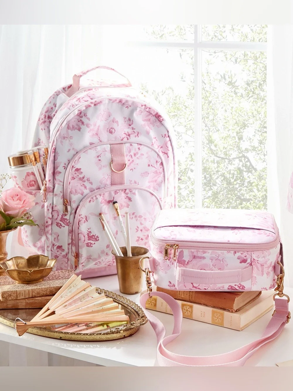 LoveShackFancy Pink Damask Large Backpack & Laptop Case in Floral Pink 💕🌸
